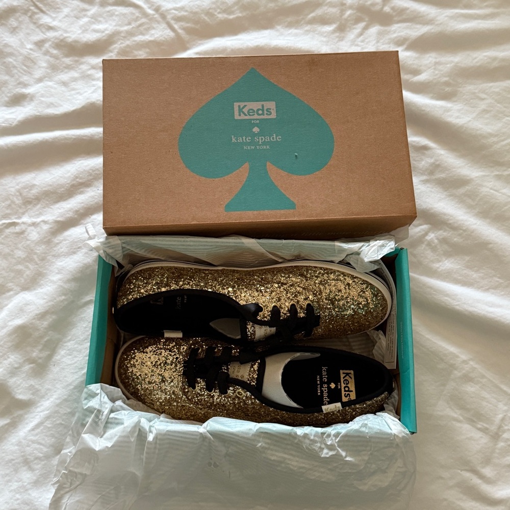 Keds x Kate Spade Gold Glitter Sneakers BRAND NEW NEVER USED